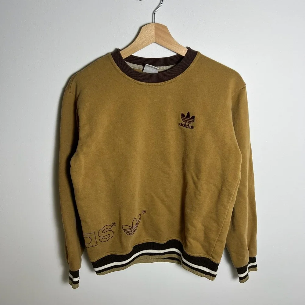 VTG 80s Adidas Originals Sweatshirt Mens Medium Brown Trefoil Logo Fleece